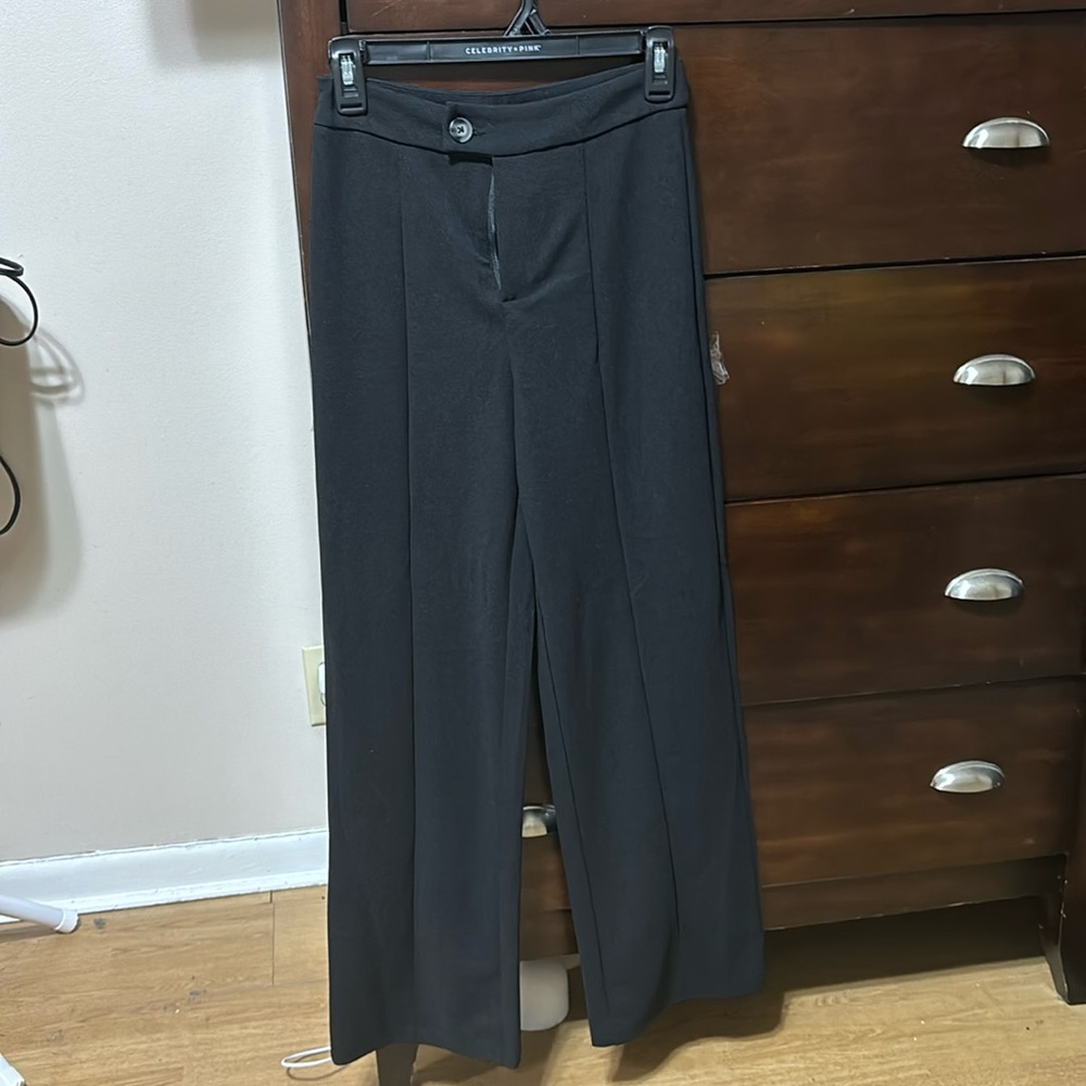 SHEIN PETITE High Waist Seam Detail Straight Leg Black Pants Size Petite XS
